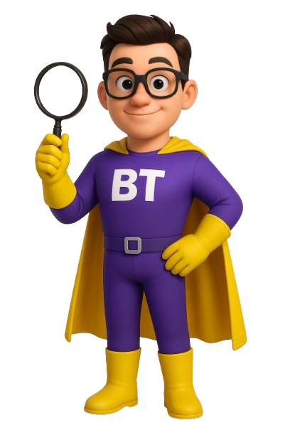 BT, la mascota de BuscasTrabajo, superhéroe con lupa